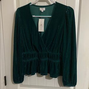 True Craft Green Puff Sleeve Wrap Blouse